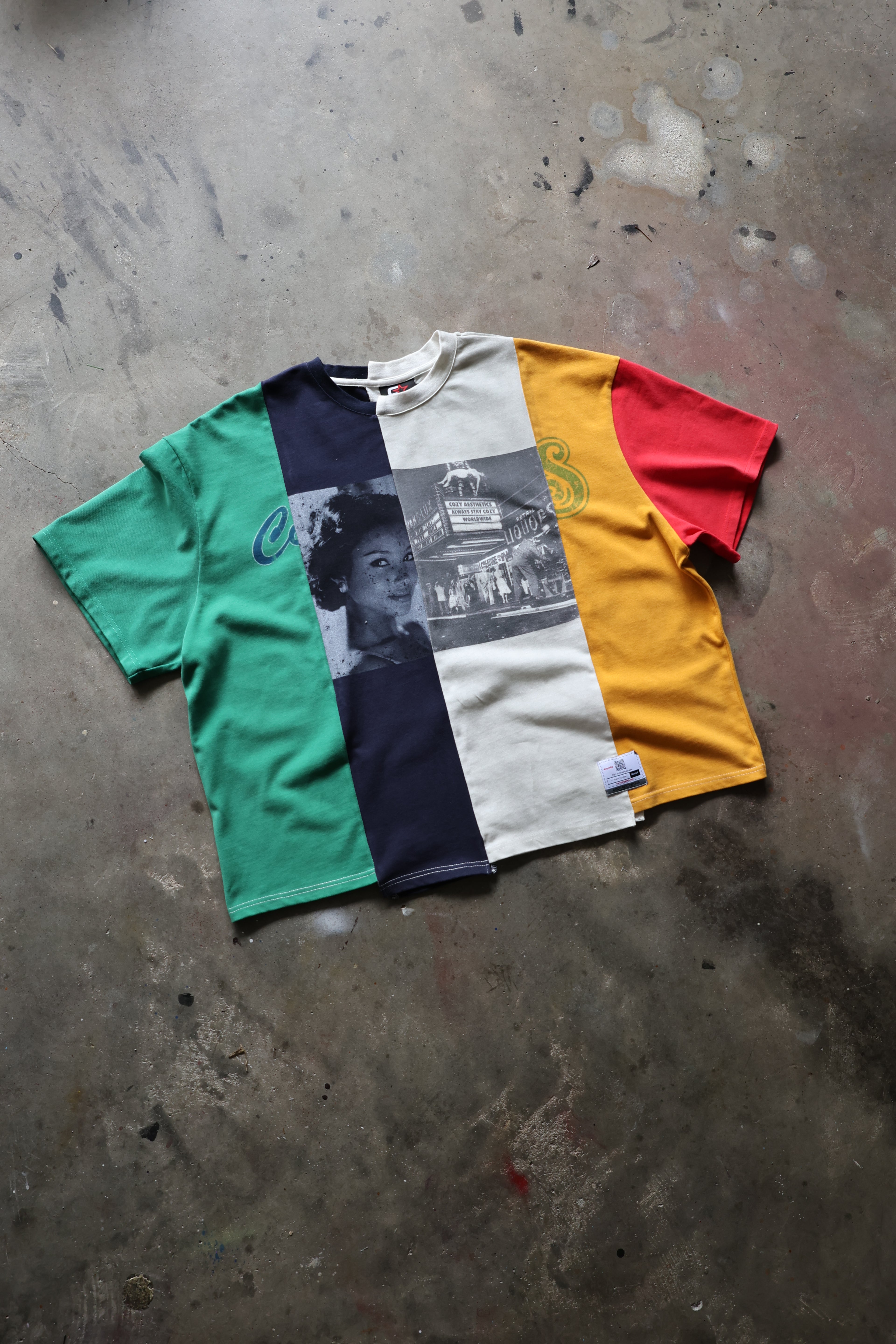 Multicolored Paneled SS Tee (Green)