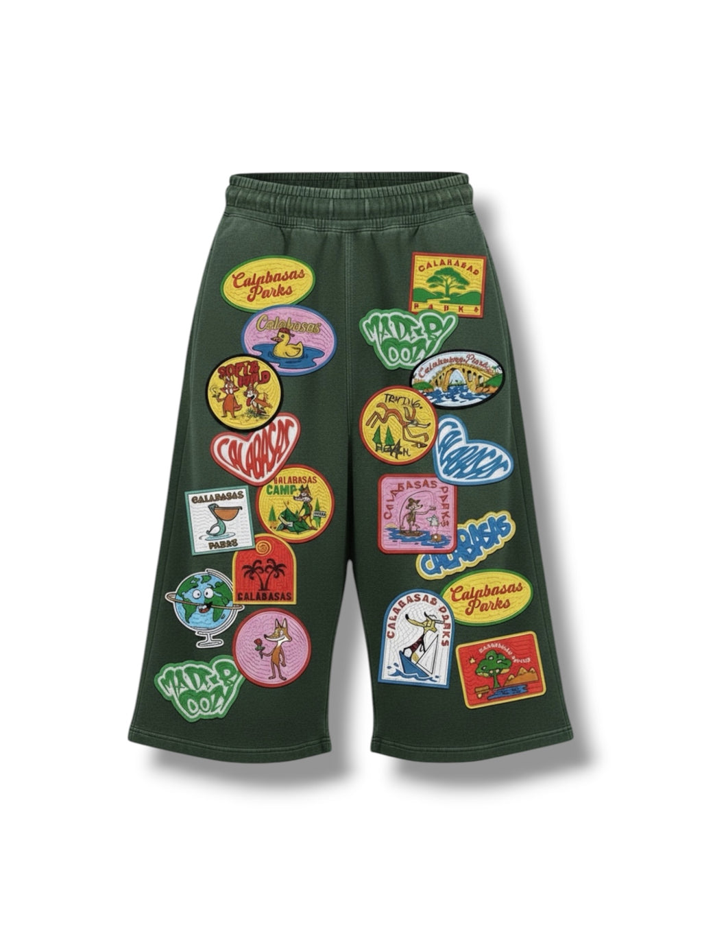 Green Calabasas “Sticker Pack” Sweat Shorts