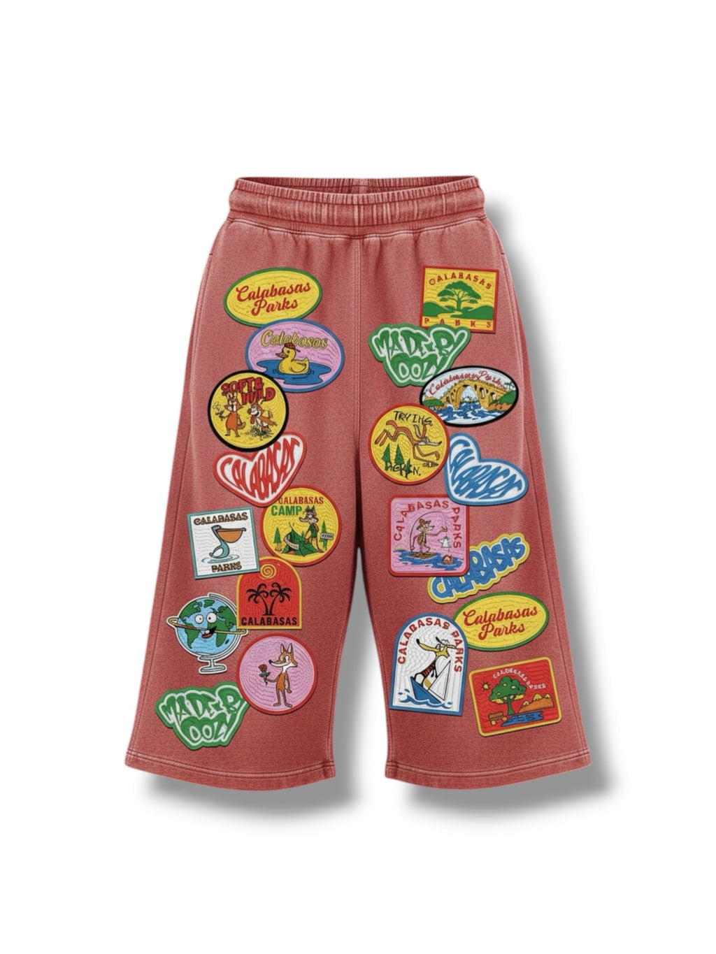 Red Calabasas “Sticker Pack” Sweat Shorts